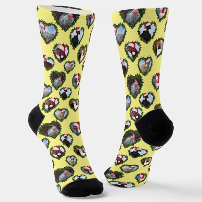 Chickens Wreath Heart Christmas Socks (Angled)