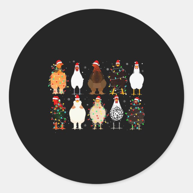 Chickens Xmas Lights Pajamas Holiday Merry Christm Classic Round Sticker (Front)