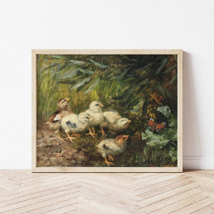 Chicks and a Butterfly   Franz Xaver Birkinger Poster