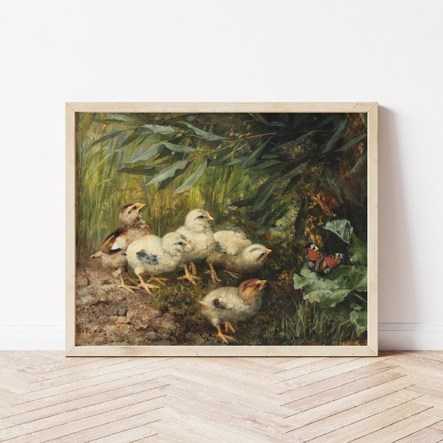 Chicks and a Butterfly | Franz Xaver Birkinger Poster (Creator Uploaded)