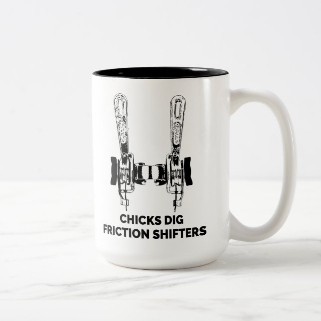Chicks Dig Friction Shifters Bicycle Two-Tone Coffee Mug (Right)
