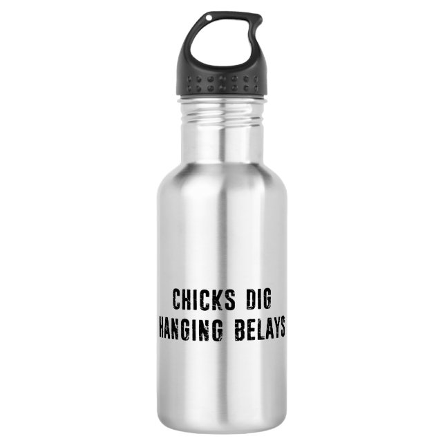 Chicks Dig Hanging Belays Rock Climbing 532 Ml Water Bottle (Front)
