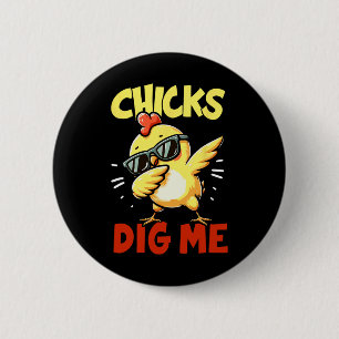 Chicks Dig Me Easter Dabbing Easter Girls Boys Kid 6 Cm Round Badge