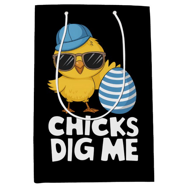 Chicks Dig Me Easter Funny Egg Hunt Medium Gift Bag (Front)