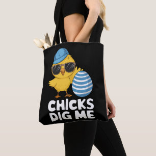 Chicks Dig Me Easter Funny Egg Hunt Tote Bag
