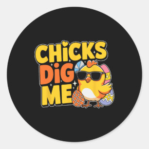 Chicks Dig Me Easter Toddler Boys Men Happy Easter Classic Round Sticker