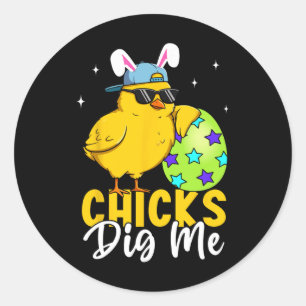 Chicks Dig Me Easter Toddler Boys Men Happy Easter Classic Round Sticker