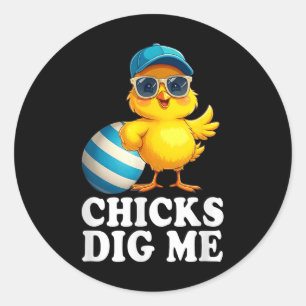 Chicks Dig Me Easter Toddler Boys Men Happy Easter Classic Round Sticker