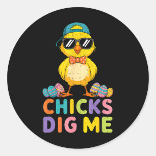 Chicks Dig Me Easter Toddler Boys Men Happy Easter Classic Round Sticker