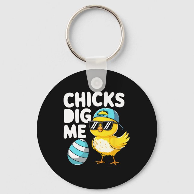 Chicks Dig Me Easter Toddler Boys Men Happy Easter Key Ring (Front)