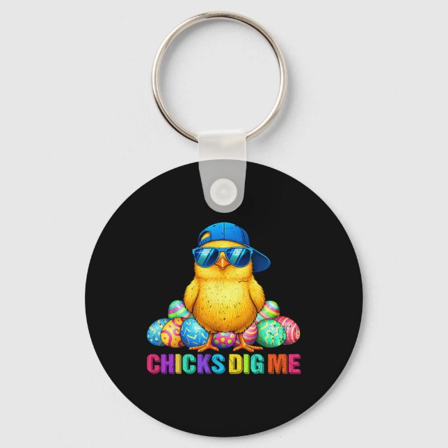 Chicks Dig Me Easter Toddler Boys Men Happy Easter Key Ring (Front)