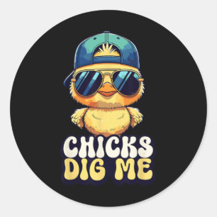Chicks Dig Me Funny By Chick Sungles Retro Cute _1 Classic Round Sticker