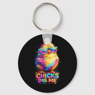 Chicks Dig Me Funny Tie Dye Gles Happy Easter Day  Key Ring