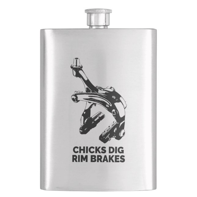 Chicks Dig Rim Brakes Hip Flask (Front)