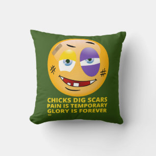 "CHICKS DIG SCARS" funny emoji Cushion