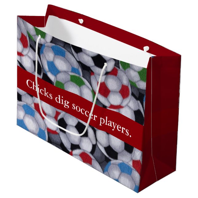 Chicks Dig Soccer Players Large Gift Bag (Front Angled)