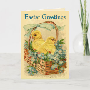 Chicks in a Basket Vintage Easter Greeting Card