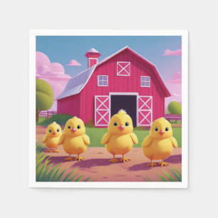 Chicks in Barnyard Happy Spring Napkin