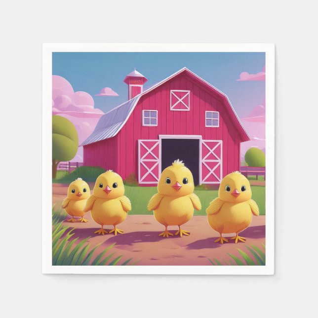 Chicks in Barnyard Happy Spring  Napkin (Front)