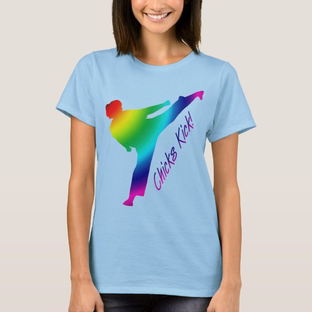 Chicks Kick! rainbow T-Shirt (Front)