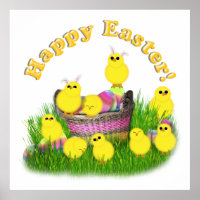 Chicks 'n a Easter Basket (Yellow Text)
