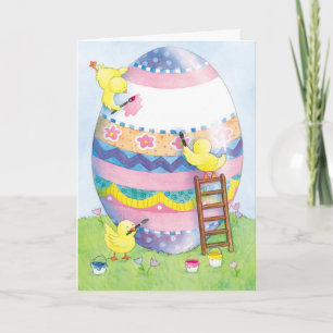 Chicks painting egg Easter customisable card