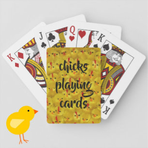 "Chicks Playing Cards" Cute Fun Yellow Pattern Cards