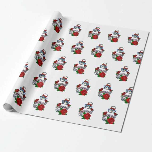 Chicks Rock Silkie Chicken Wrapping Paper (Unrolled)
