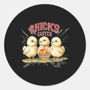 Chicks With Easter Egg; Style Vintage Happy Easter Classic Round Sticker
