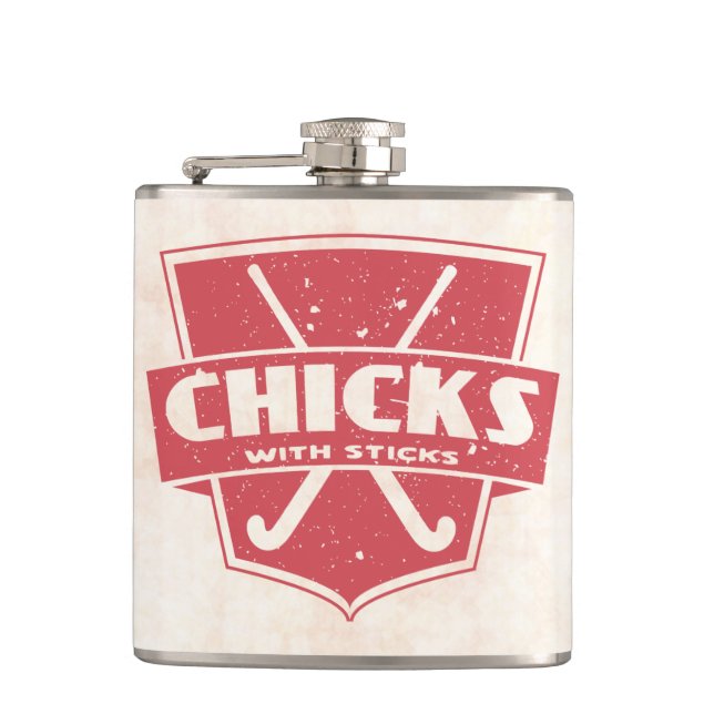 Chicks With Sticks Field Hockey Hip Flask (Front)