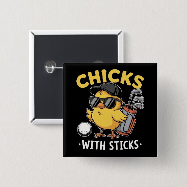 Chicks with Sticks Golfer Girl Golf Club Golfing 15 Cm Square Badge (Front & Back)