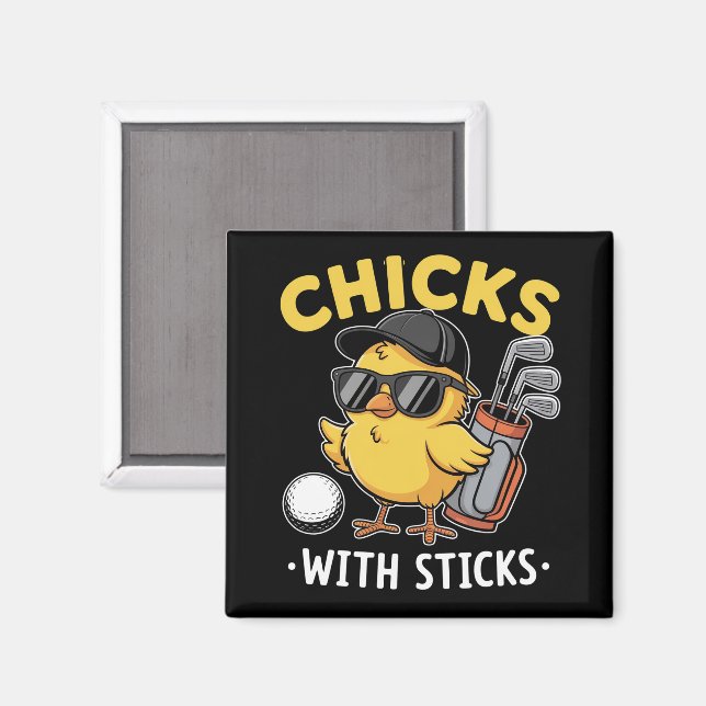 Chicks with Sticks Golfer Girl Golf Club Golfing Magnet (Front/Back)