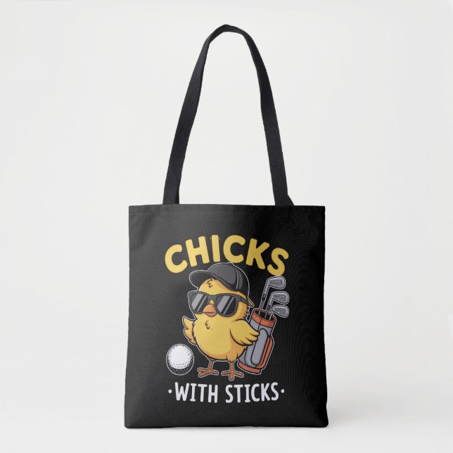 Chicks with Sticks Golfer Girl Golf Club Golfing Tote Bag (Front)