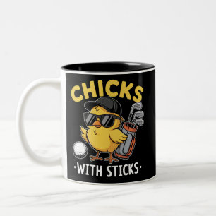 Chicks with Sticks Golfer Girl Golf Club Golfing Two-Tone Coffee Mug