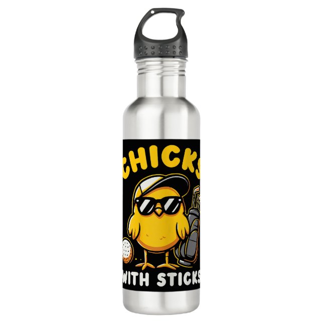 Chicks With Sticks Golfer Girl Woman Golf Club Gol 710 Ml Water Bottle (Front)