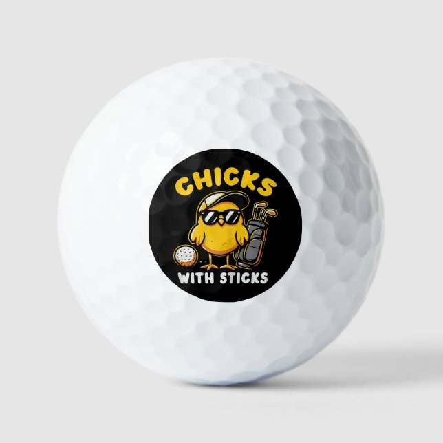 Chicks With Sticks Golfer Girl Woman Golf Club Gol Balls (Front)