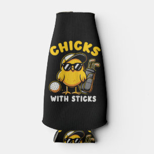 Chicks With Sticks Golfer Girl Woman Golf Club Gol Bottle Cooler