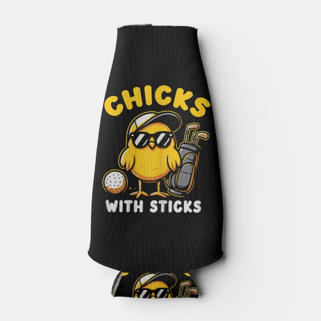 Chicks With Sticks Golfer Girl Woman Golf Club Gol Bottle Cooler (Front)