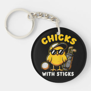 Chicks With Sticks Golfer Girl Woman Golf Club Gol Key Ring