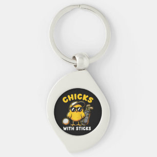 Chicks With Sticks Golfer Girl Woman Golf Club Gol Key Ring