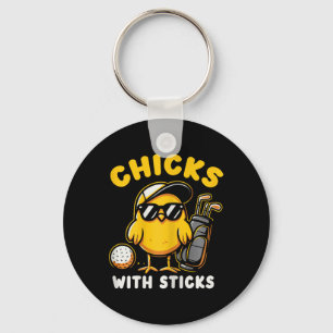 Chicks With Sticks Golfer Girl Woman Golf Club Gol Key Ring