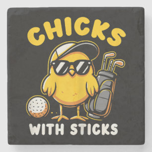Chicks With Sticks Golfer Girl Woman Golf Club Gol Stone Coaster