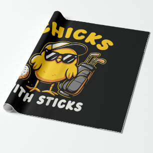 Chicks With Sticks Golfer Girl Woman Golf Club Gol Wrapping Paper