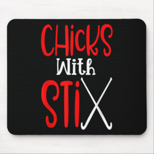 Chicks With Stix Stick And Puck-fun Field Hockey M Mouse Mat