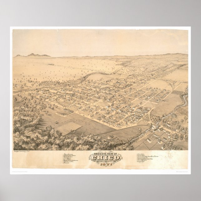 Chico, CA. Panoramic Map 1871 (0272A) Poster (Front)