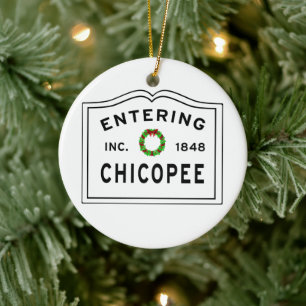 Chicopee, MA Holiday Wreath Ceramic Ornament