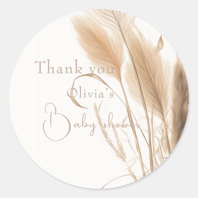 chicPampas grass Baby shower  Classic Round Sticker (Front)