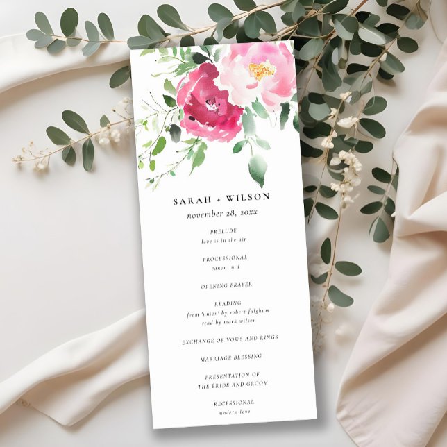 ChicPink Blush Burgundy Rose Wedding Program  Invitation (Creator Uploaded)