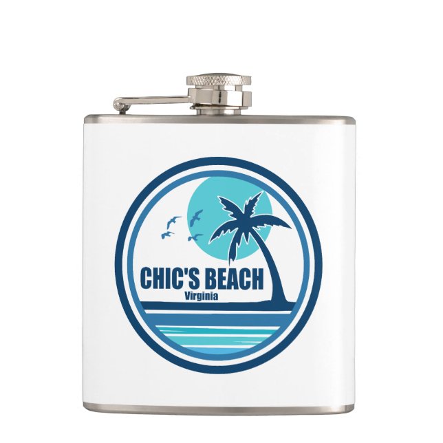 Chic's Beach Virginia Palm Tree Birds Hip Flask (Front)