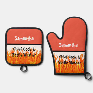 Chief Cook and Bottle Washer Oven Mitt & Pot Holder Set